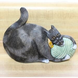 Marsha McCarthy RARE Cat With Yarn Signed Cast Art Indust Brushed Resin.
